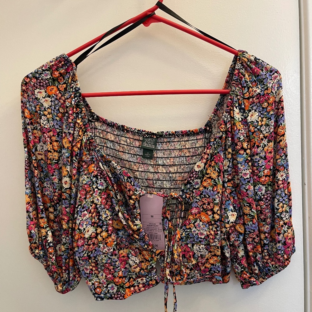 Black Multi ColoredWild Fable Lace Up Front Crop Top